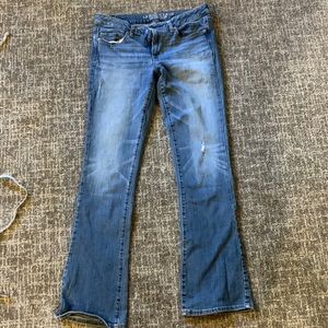 American Eagle wide leg early 2010s lightly distressed jeans size 12